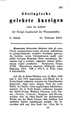 Göttingische gelehrte Anzeigen (Göttingische Zeitungen von gelehrten Sachen) Mittwoch 10. Februar 1864