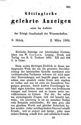 Göttingische gelehrte Anzeigen (Göttingische Zeitungen von gelehrten Sachen) Mittwoch 2. März 1864