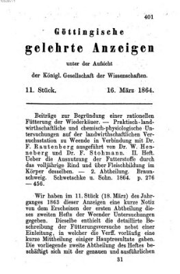 Göttingische gelehrte Anzeigen (Göttingische Zeitungen von gelehrten Sachen) Mittwoch 16. März 1864