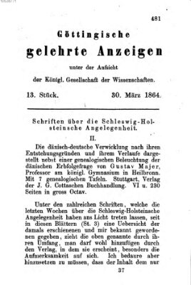 Göttingische gelehrte Anzeigen (Göttingische Zeitungen von gelehrten Sachen) Mittwoch 30. März 1864