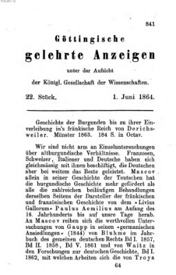 Göttingische gelehrte Anzeigen (Göttingische Zeitungen von gelehrten Sachen) Mittwoch 1. Juni 1864