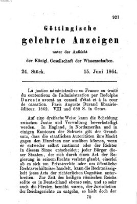 Göttingische gelehrte Anzeigen (Göttingische Zeitungen von gelehrten Sachen) Mittwoch 15. Juni 1864