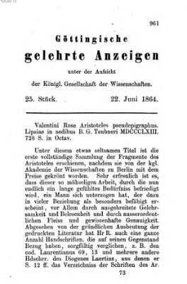 Göttingische gelehrte Anzeigen (Göttingische Zeitungen von gelehrten Sachen) Mittwoch 22. Juni 1864