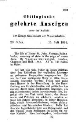 Göttingische gelehrte Anzeigen (Göttingische Zeitungen von gelehrten Sachen) Mittwoch 13. Juli 1864