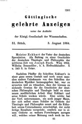 Göttingische gelehrte Anzeigen (Göttingische Zeitungen von gelehrten Sachen) Mittwoch 3. August 1864