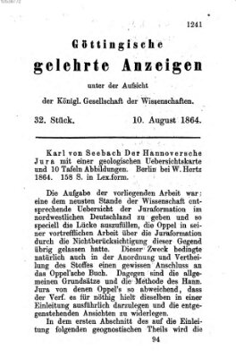 Göttingische gelehrte Anzeigen (Göttingische Zeitungen von gelehrten Sachen) Mittwoch 10. August 1864