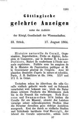 Göttingische gelehrte Anzeigen (Göttingische Zeitungen von gelehrten Sachen) Mittwoch 17. August 1864