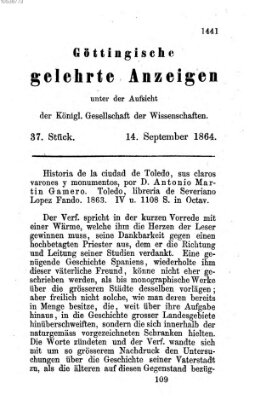 Göttingische gelehrte Anzeigen (Göttingische Zeitungen von gelehrten Sachen) Mittwoch 14. September 1864