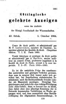 Göttingische gelehrte Anzeigen (Göttingische Zeitungen von gelehrten Sachen) Mittwoch 5. Oktober 1864