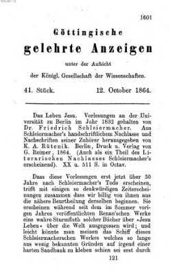 Göttingische gelehrte Anzeigen (Göttingische Zeitungen von gelehrten Sachen) Mittwoch 12. Oktober 1864