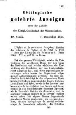 Göttingische gelehrte Anzeigen (Göttingische Zeitungen von gelehrten Sachen) Mittwoch 7. Dezember 1864