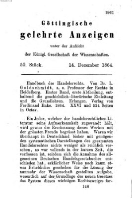 Göttingische gelehrte Anzeigen (Göttingische Zeitungen von gelehrten Sachen) Mittwoch 14. Dezember 1864