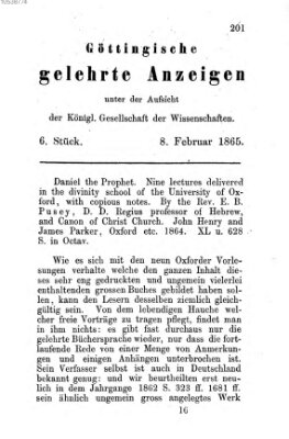 Göttingische gelehrte Anzeigen (Göttingische Zeitungen von gelehrten Sachen) Mittwoch 8. Februar 1865