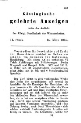 Göttingische gelehrte Anzeigen (Göttingische Zeitungen von gelehrten Sachen) Mittwoch 15. März 1865