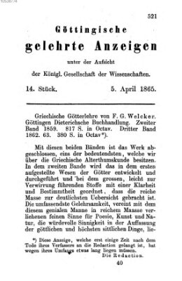 Göttingische gelehrte Anzeigen (Göttingische Zeitungen von gelehrten Sachen) Mittwoch 5. April 1865