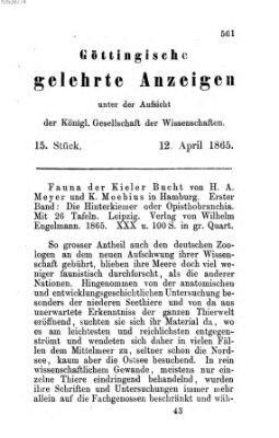 Göttingische gelehrte Anzeigen (Göttingische Zeitungen von gelehrten Sachen) Mittwoch 12. April 1865