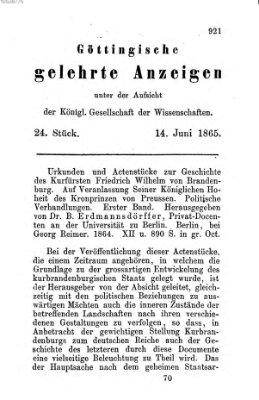 Göttingische gelehrte Anzeigen (Göttingische Zeitungen von gelehrten Sachen) Mittwoch 14. Juni 1865