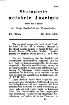 Göttingische gelehrte Anzeigen (Göttingische Zeitungen von gelehrten Sachen) Mittwoch 28. Juni 1865