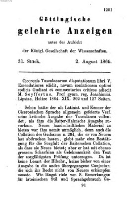 Göttingische gelehrte Anzeigen (Göttingische Zeitungen von gelehrten Sachen) Mittwoch 2. August 1865