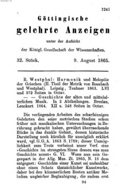 Göttingische gelehrte Anzeigen (Göttingische Zeitungen von gelehrten Sachen) Mittwoch 9. August 1865