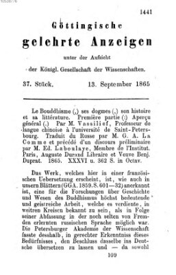 Göttingische gelehrte Anzeigen (Göttingische Zeitungen von gelehrten Sachen) Mittwoch 13. September 1865