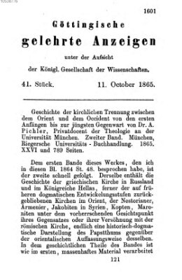 Göttingische gelehrte Anzeigen (Göttingische Zeitungen von gelehrten Sachen) Mittwoch 11. Oktober 1865