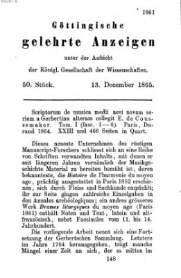 Göttingische gelehrte Anzeigen (Göttingische Zeitungen von gelehrten Sachen) Mittwoch 13. Dezember 1865