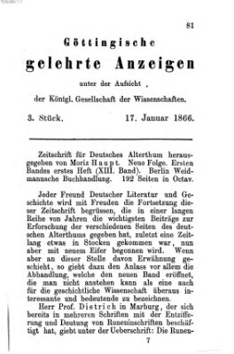 Göttingische gelehrte Anzeigen (Göttingische Zeitungen von gelehrten Sachen) Mittwoch 17. Januar 1866