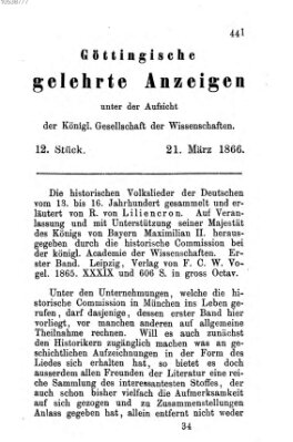 Göttingische gelehrte Anzeigen (Göttingische Zeitungen von gelehrten Sachen) Mittwoch 21. März 1866