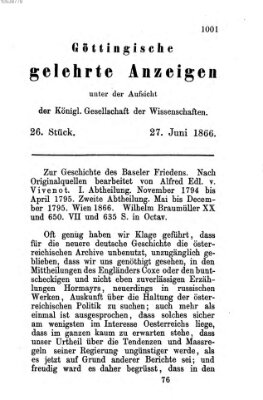 Göttingische gelehrte Anzeigen (Göttingische Zeitungen von gelehrten Sachen) Mittwoch 27. Juni 1866