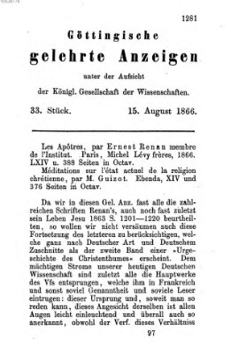 Göttingische gelehrte Anzeigen (Göttingische Zeitungen von gelehrten Sachen) Mittwoch 15. August 1866