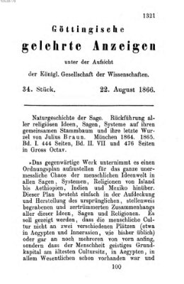 Göttingische gelehrte Anzeigen (Göttingische Zeitungen von gelehrten Sachen) Mittwoch 22. August 1866