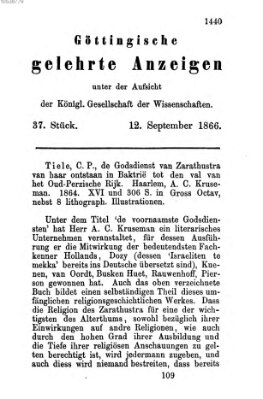 Göttingische gelehrte Anzeigen (Göttingische Zeitungen von gelehrten Sachen) Mittwoch 12. September 1866