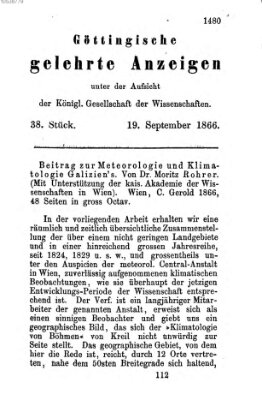 Göttingische gelehrte Anzeigen (Göttingische Zeitungen von gelehrten Sachen) Mittwoch 19. September 1866