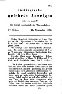 Göttingische gelehrte Anzeigen (Göttingische Zeitungen von gelehrten Sachen) Mittwoch 21. November 1866