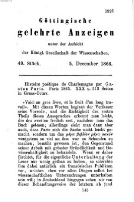 Göttingische gelehrte Anzeigen (Göttingische Zeitungen von gelehrten Sachen) Mittwoch 5. Dezember 1866