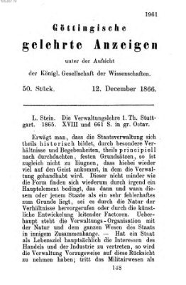 Göttingische gelehrte Anzeigen (Göttingische Zeitungen von gelehrten Sachen) Mittwoch 12. Dezember 1866