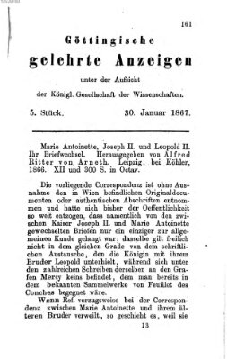 Göttingische gelehrte Anzeigen (Göttingische Zeitungen von gelehrten Sachen) Mittwoch 30. Januar 1867