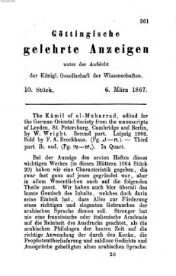 Göttingische gelehrte Anzeigen (Göttingische Zeitungen von gelehrten Sachen) Mittwoch 6. März 1867