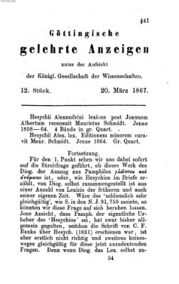 Göttingische gelehrte Anzeigen (Göttingische Zeitungen von gelehrten Sachen) Mittwoch 20. März 1867