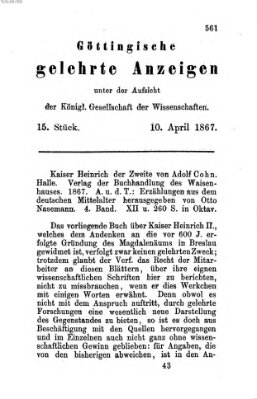 Göttingische gelehrte Anzeigen (Göttingische Zeitungen von gelehrten Sachen) Mittwoch 10. April 1867