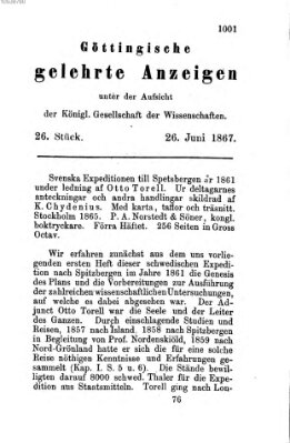 Göttingische gelehrte Anzeigen (Göttingische Zeitungen von gelehrten Sachen) Mittwoch 26. Juni 1867