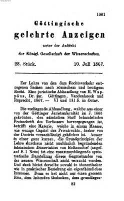 Göttingische gelehrte Anzeigen (Göttingische Zeitungen von gelehrten Sachen) Mittwoch 10. Juli 1867