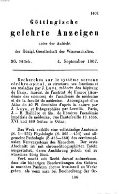 Göttingische gelehrte Anzeigen (Göttingische Zeitungen von gelehrten Sachen) Mittwoch 4. September 1867