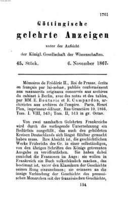 Göttingische gelehrte Anzeigen (Göttingische Zeitungen von gelehrten Sachen) Mittwoch 6. November 1867