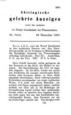 Göttingische gelehrte Anzeigen (Göttingische Zeitungen von gelehrten Sachen) Mittwoch 18. Dezember 1867