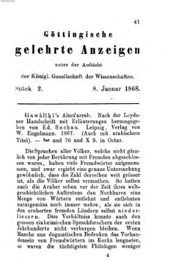 Göttingische gelehrte Anzeigen (Göttingische Zeitungen von gelehrten Sachen) Mittwoch 8. Januar 1868