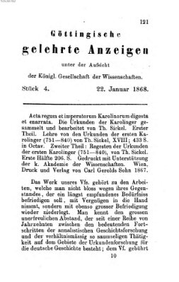 Göttingische gelehrte Anzeigen (Göttingische Zeitungen von gelehrten Sachen) Mittwoch 22. Januar 1868