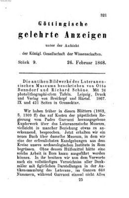 Göttingische gelehrte Anzeigen (Göttingische Zeitungen von gelehrten Sachen) Mittwoch 26. Februar 1868
