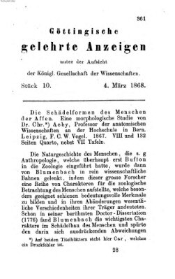 Göttingische gelehrte Anzeigen (Göttingische Zeitungen von gelehrten Sachen) Mittwoch 4. März 1868